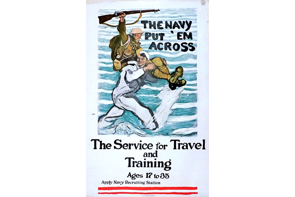 'The Navy Put 'Em Across' - Lithograph by Henry Reuterdahl (1870-1925) - United States Navy - 1996.100.627 - © McLean Museum and Art Gallery, Greenock