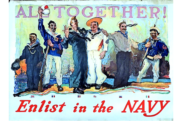 'All Together! Enlist in the Navy' - Lithograph by Henry Reuterdahl (1870-1925) - United States Navy - 1996.100.633 - © McLean Museum and Art Gallery, Greenock