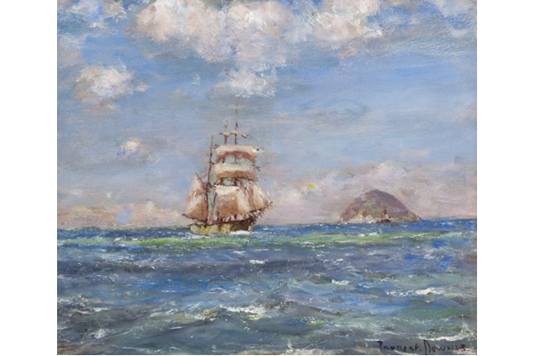 Oil painting on canvas entitled 'Brigantine in a Breeze' by Patrick Downie (1854-1945) - 41.5 x 52 cm - 1977.777 - © McLean Museum and Art Gallery, Greenock