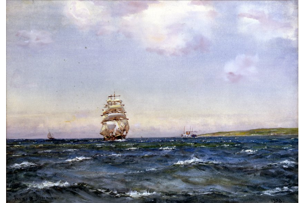 Watercolour painting on paper entitled 'A Summer Breeze, Firth of Clyde' by Patrick Downie (1854 - 1945) - 45.7 x 65 cm - 1977.783 - © McLean Museum and Art Gallery, Greenock