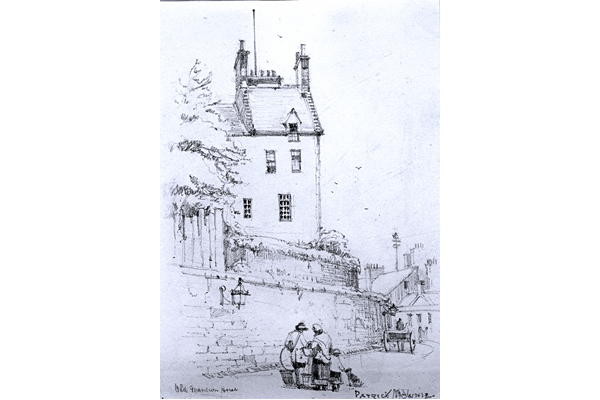 Drawing in pencil on cream paper entitled 'The Old Mansion House, Greenock' by Patrick Downie (1854-1945) - 1887 - 18.8 x 13.8 cm  - 1977.771 - © McLean Museum and Art Gallery, Greenock