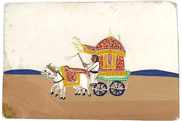 Decorated bullock cart - 19th century Indian painting on mica - 1976.25.5 - © McLean Museum and Art Gallery, Greenock