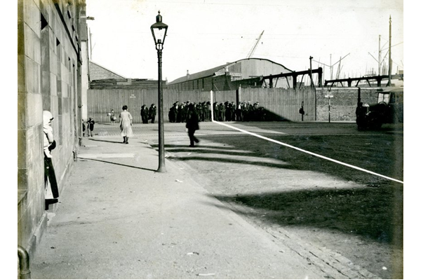 Boundary Street looking North showing the Greenock - Port Glasgow boundary. The boundary is shown as a white line. - 2009.98.6 - © McLean Museum and Art Gallery, Greenock