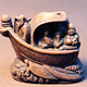 Japanese 18th century ivory netsuke in the form of a Takarabune or treasure ship of the Seven Gods of Happiness - 1981.28 - ©McLean Museum and Art Gallery, Greenock.