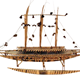 A model of a Niuginian lakatoi in wood with three sails, hull and outrigger hull, made with two decks. The model was made by a Papuan around 1950.  - 2010.10 © McLean Museum and Art Gallery, Greenock.