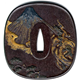 An early nineteenth century Japanese swordguard or tsuba. The design shows Mount Fuji and a storm dragon in relief and inlaid with gold and silver. Made by Sasagama Tokuhiro. - 1981.81 - © McLean Museum and Art Gallery, Greenock