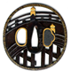 A eighteenth century Japanese swordguard or tsuba. The design is in openwork and shows the sacred bridge with saya border pattern (gilded) engraved with gold inlays. The inlays are signed 'Shoyetsu a pupil of Goto Seijo.' The tsuba is signed: 'Ichyo-ken Kuanju.' - 1981.96 - © McLean Museum and Art Gallery, Greenock