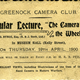 Admission ticket for Greenock Camera Club lecture:  'The Camera and the Wheel' held in the Watt Hall, McLean Museum on Thursday 19th April 1900. - 1995.25 - © McLean Museum and Art Gallery, Greenock